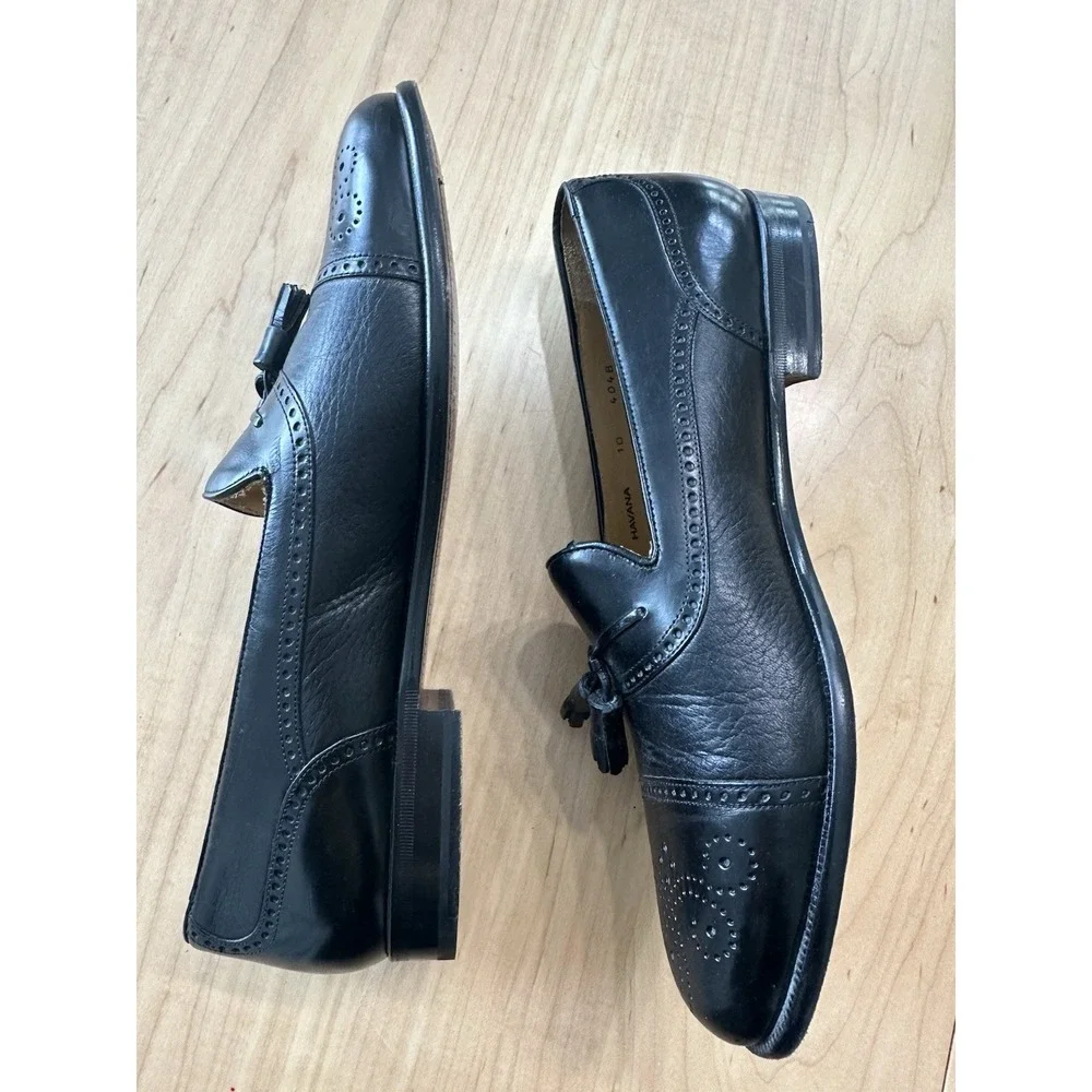 Mezlan Havana Black Leather Tassel Loafers Mens 10 Brogue Cap Toe Spain Shoe